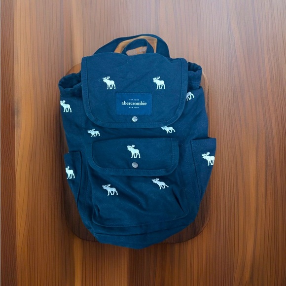 Abercrombie Canvas Navy moose embroidered backpack school bag EUC - Picture 1 of 3